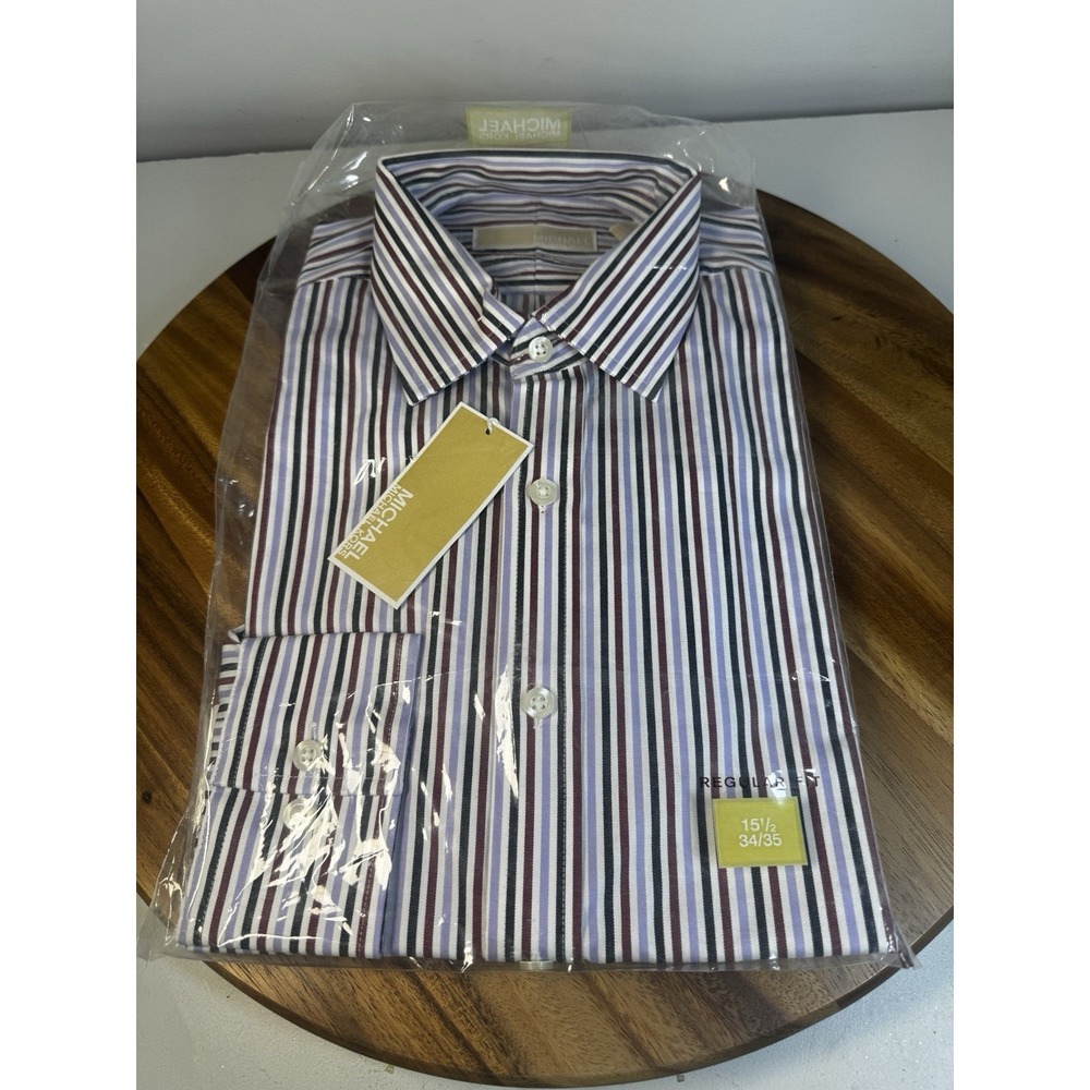 New! Michael‎ Kors Men's Striped Poppy Regular Fit Dress Shirt Sz 15.5 34-35